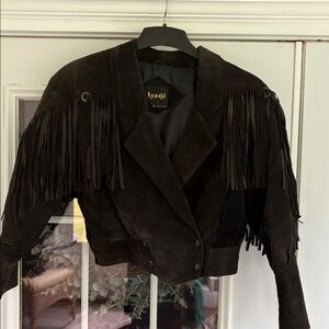 Learsi Suede Leather 80s Vintage Black Fringe Jacket Great Condition. Size Small